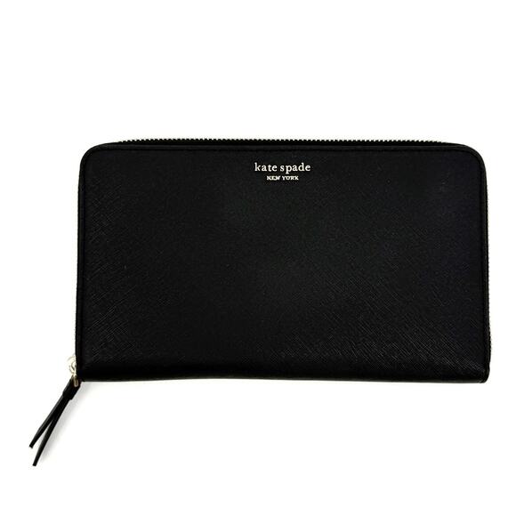 Kate Spade Leather Wallet Clutch Organizer Black Zip Around Classic Preppy - Picture 1 of 7